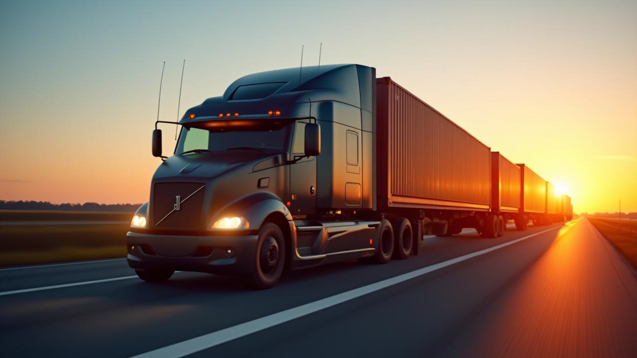 TJC Truck alongside a high-speed freight train in a coordinated logistics maneuver