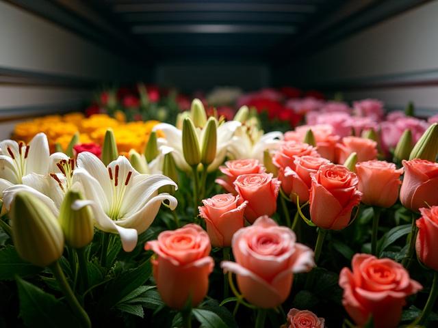 Diverse floral arrangements in a humidity-controlled transport environment