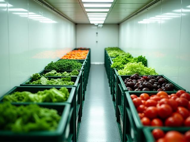 Fresh produce and dairy being loaded into a refrigerated truck