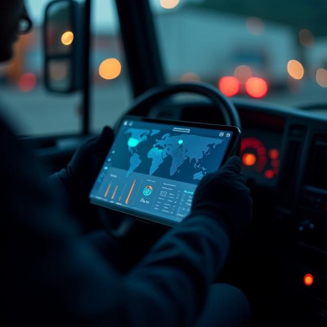 A mobile tablet displaying real-time temperature logs and GPS tracking for a freight shipment