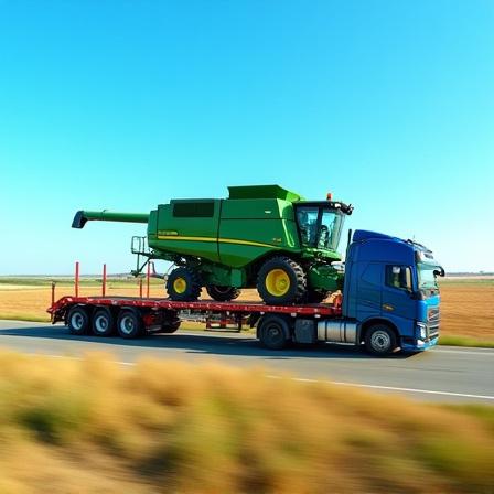 Heavy haul of a John Deere combine harvester
