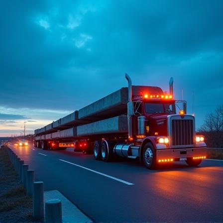 Steel bridge beams on extendable trailer